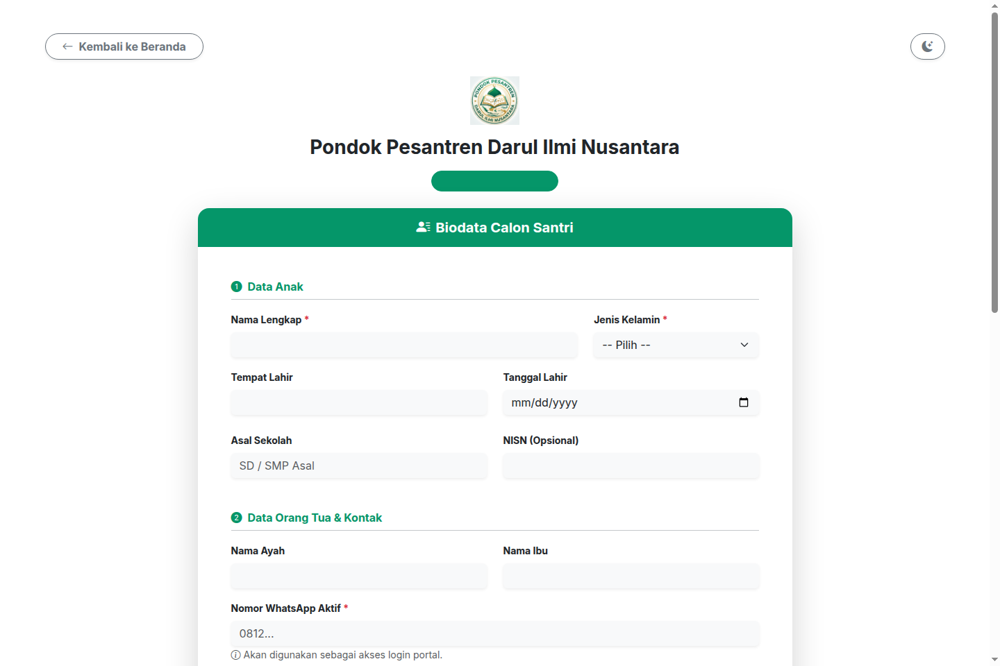 Formulir Pendaftaran Santri Baru (PSB) Online